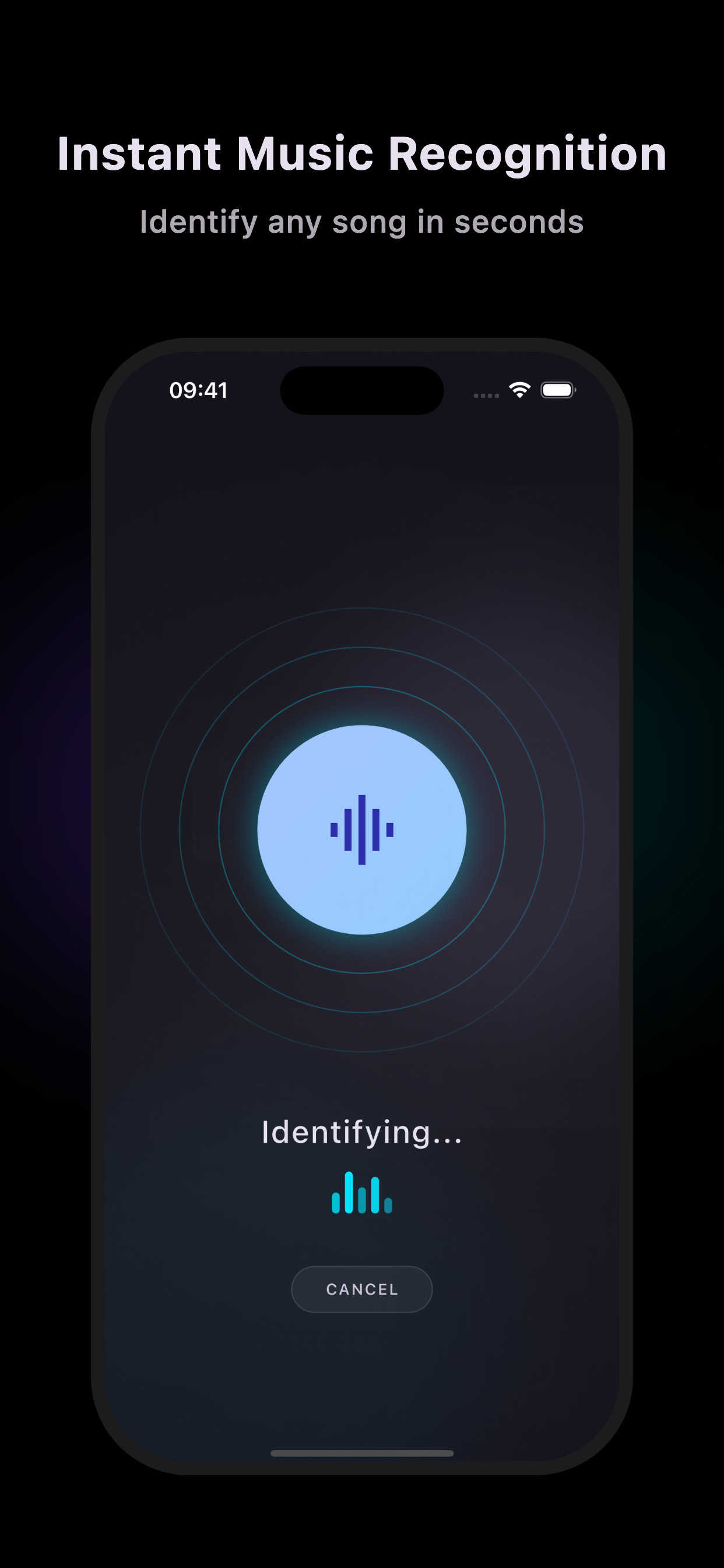 Sonic Aura identifying a song with audio waveform animation