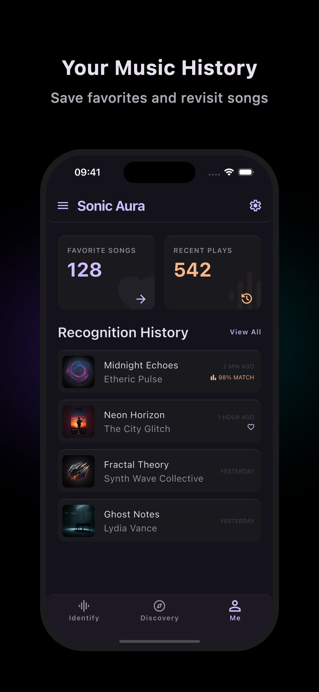 Your music history — save favorites and revisit songs
